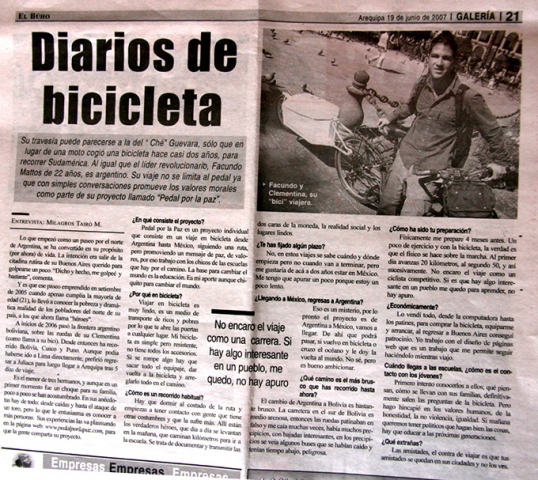 facundo mattos y su viaje en bicicleta pedal por la paz diario el búho perú
