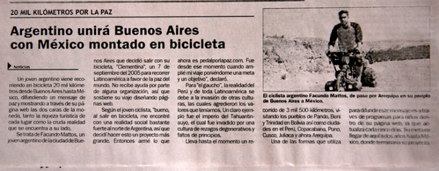 facundo mattos y su viaje en bicicleta pedal por la paz diario arequipa noticias perú