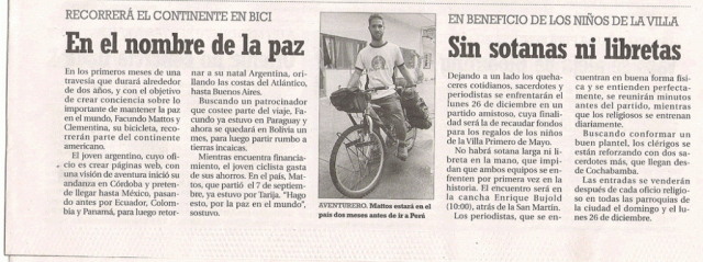 facundo mattos y su viaje en bicicleta por Latinoamérica por la paz en el mundo diario el deber bolivia